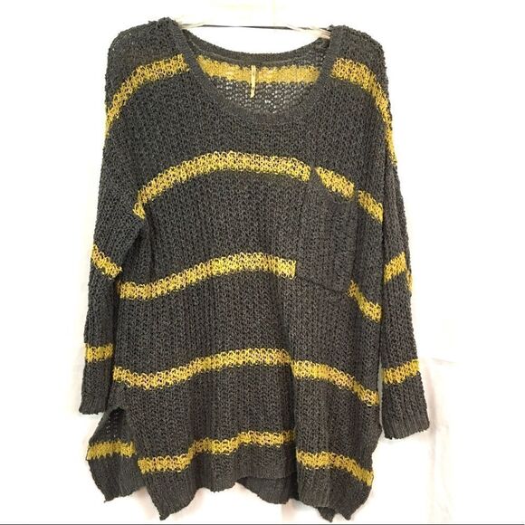 Free People Greenwhich Village Striped Oversized Cotton Knit Sweater Size XS - Picture 3 of 7